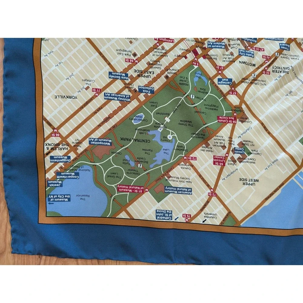 TASARAM Scarf Women Silk NYC Map Manhattan Brooklyn Travel Souvenir Urban City